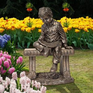 Bobby And His Book Boy On Bench Garden Statue