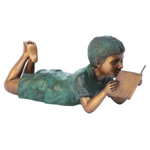 Bookworm Boy, Garden Reader Bronze Statue