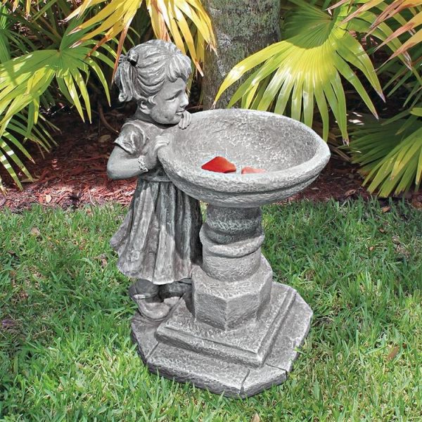 Georgina'S Garden Gaze Child At Birdbath Statue