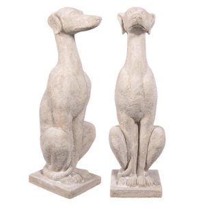 Italian Greyhound Art Deco Whippet Sentinel Dog Statue: Set Of Two