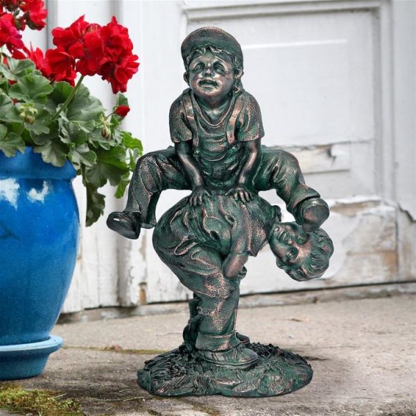 Leap Froggin Playing Boys Garden Statue