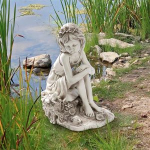 Pausing By The Pond Little Girl Garden Statue