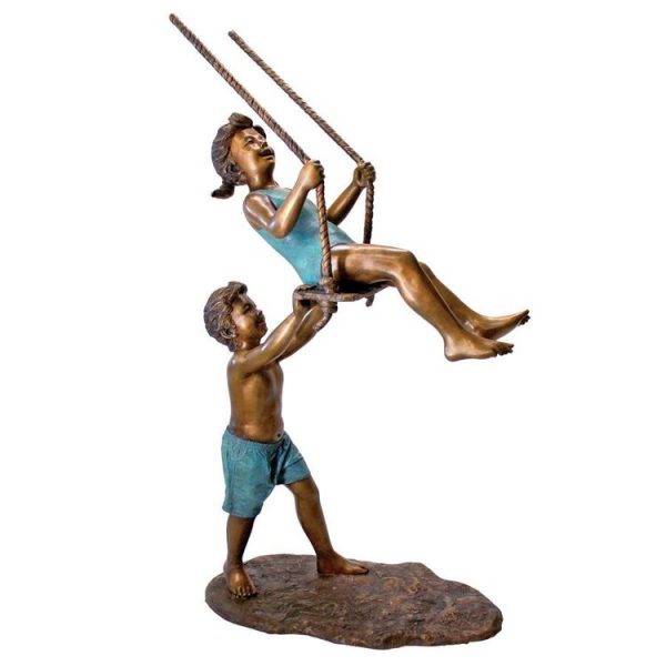 Swinging Children Solid Cast Bronze Garden Statue