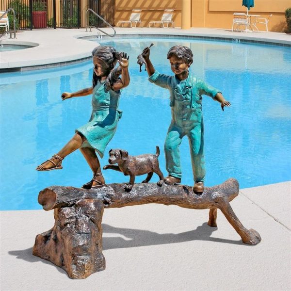 The Adventure, Boy And Girl On Log Cast Bronze Garden Statue