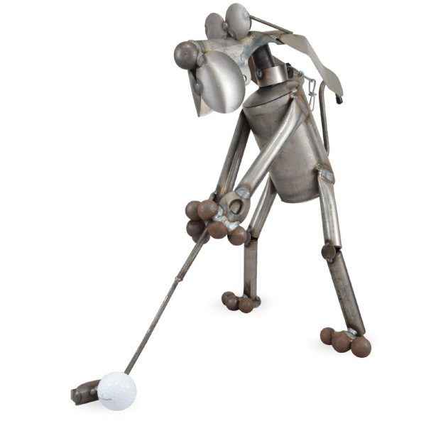 Goofin' Off Golfing Dog Reclaimed Metal Sculpture