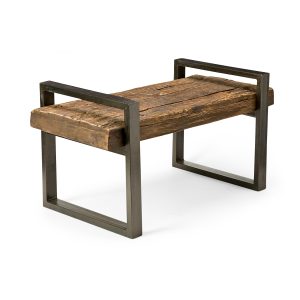 Reclaimed Wood and Iron Outdoor Bench, in Bronze