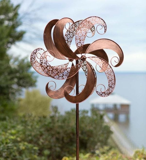 Copper-Colored Windmill Metal Wind Spinner for Gardens