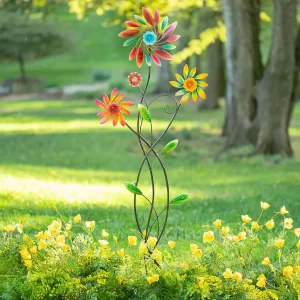 colorful flowers wind spinner stake