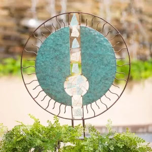 round metal and glass garden sculpture