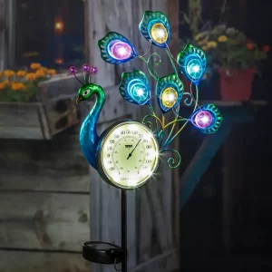 solar peacock thermometer stake