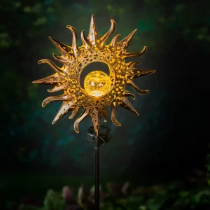 sun with crackle glass globe solar garden stake