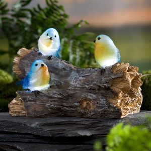 Solar-Lighted Three Bluebirds on a Log Outdoor Sculpture