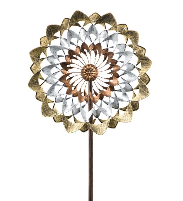 75"H Copper and Gold Flower Wind Spinner