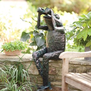 Handcrafted Metal Frog with Binoculars Yard Accent