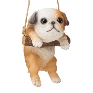 Bulldog Puppy On A Perch Hanging Dog Sculpture